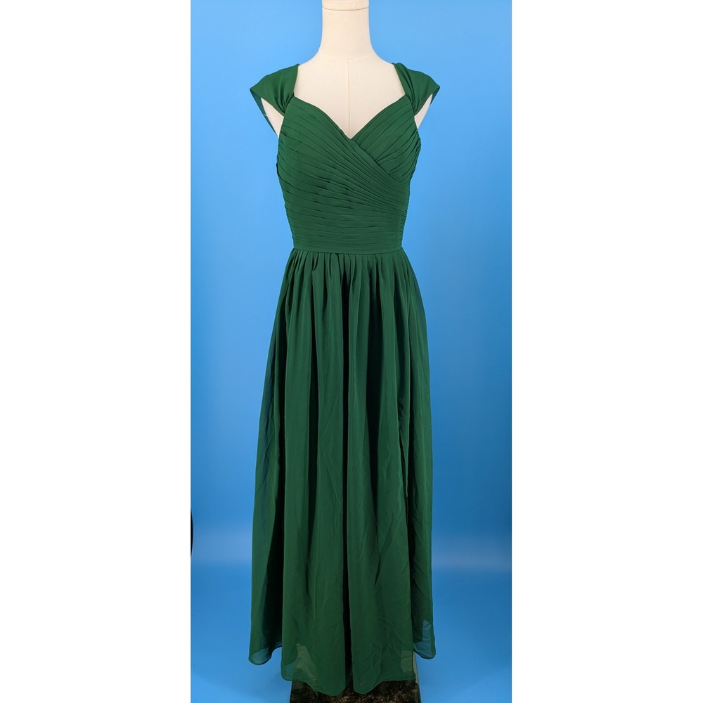 HY Chiffon Maxi Dress Women 8 Junior 11 Green Ruched Corset Back Formal Gown